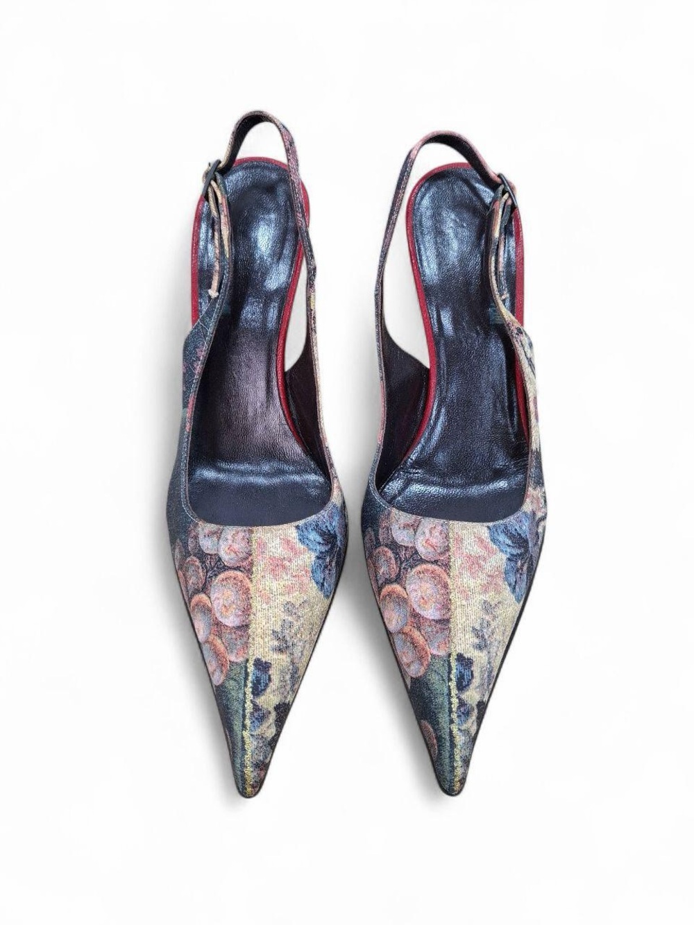 Vintage Robery Cavalli Floral Pointed-Toe Slingback Heels - Blue/Pink size 38